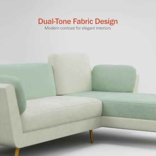 Image of Nuvola Air Premium Latex Fabric Sofa | 3, 4 & 5 Seater Options | 2 & 3-Toned Variants | Ultra-Soft Deep Seating Comfort | Modern Living Room Sofa | 3-Year Warranty (Mint Green & White, RHS, 4)