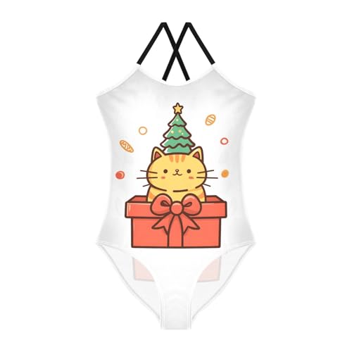 Bolaz Girls Swimsuits One-Piece Bathing Suits Multicolor Kids Sport Summer Beach Swimwear for 3-10 Years Old-Cartoon Orange Cat