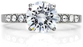 Women's Classic Cubic Zirconia Engagement Ring with Side Pave Stones