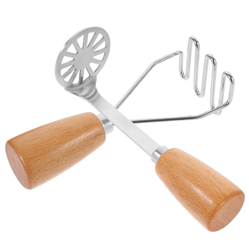 BESPORTBLE Presse-Purée Manuel 2 Pièces en Acier Inoxydable 304 avec Manche en Bois Ustensile Cuisine pour Pommes de Terre et Légumes Broyeur Portable pour Purée Fine et Homogène