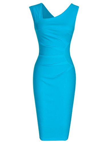 MUXXN Lady Audrey Hepburn Style Halter Strap Package Hip Womens Dress (Light Blue XL)
