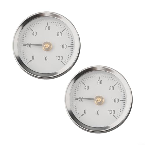 Termómetros de tubo de acero inoxidable, paquete de 2 con resorte de abrazadera, 63 mm, sensor mecánico para lecturas precisas de temperatura de tubería