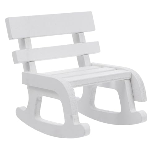 YARNOW Vintage Miniature Wooden Rocking Chair Model for Dollhouse Living Decor White Painted Smooth Surface Detailed Craftsmanship for Micro Landscape and Home Desktop Display