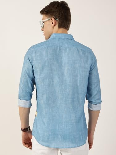 Image of Thomas Scott Men's | Printed | Textured Fabric | Full Sleeve | Regular Fit | Linen Blend | Single Pocket | Spread Collar | Casual Shirt