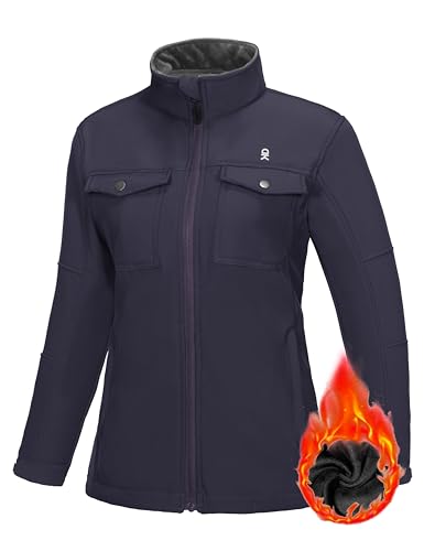 Little Donkey Andy Women's Lightweight Stand Collar Jacket Water Resistant Windbreaker Fleece Lined Warm Coat