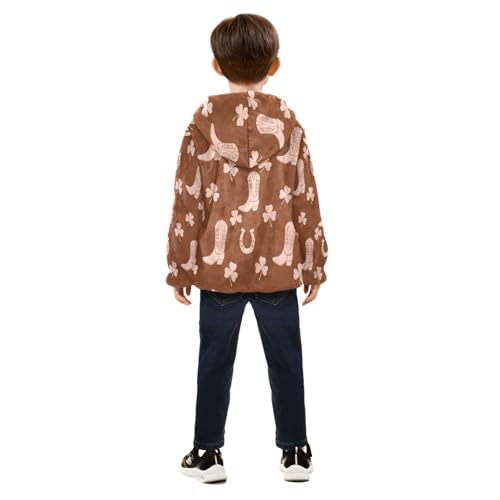 Cowboy Boots Shamrocks Horseshoes Toddler Fleece Jacket Girl Boys Hooded Fleece Jacket Coat Warm Outwear Zip-up 3-10T4