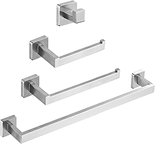 Photo 1 of 4-Pieces Bathroom Hardware Set Brushed Nickel SUS304 Stainless Steel Wall Mounted Towel Rack Pack - Includes 18" Towel Single Bar