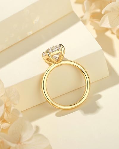 1.5CT/3.5CT/5.5CT Elongated Oval Cut Engagement Rings for Women,Simulated Diamond Promise Ring,925 Sterling Silver 18K Yellow Gold Plated Ring3