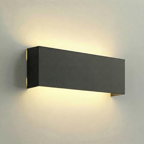 Migliori applique da parete potenti e molto luminose Voltix 30w Applique da Parete Interno ed Esterno LED IP65, 2700Lm Lampada da Parete Moderna in Alluminio e Vetro, Luci da Esterno, Applique Camera da Letto e Corridoio, (3000K-Luce Calda, Nero)