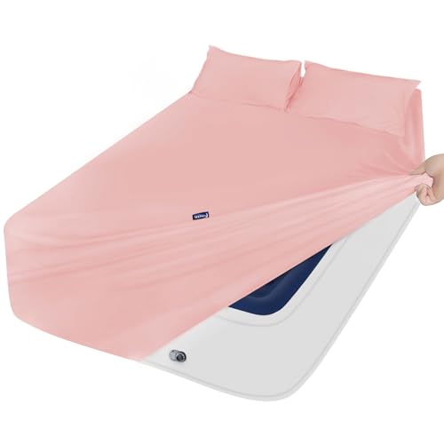Moonsea Flannel Sheets Queen Size - 100% Cotton Flannel - Queen Flannel Sheet Set - Brushed for Extra Softness Fits 16in to 24in Pillow Top Air Bed Mattress - Pink