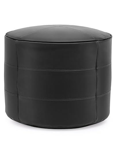 VONLUCE Stuffed Leather Round Pouf, Genuine Leather Pouf Ottoman, Handmade Prefilled Hassock...
