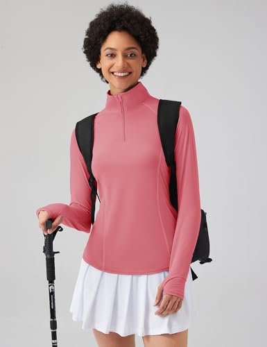 Image of LOMON Women Long Sleeve Shirts Sun Protection 1 /4 Zip Summer Quick Dry Hiking Shirts Quarter Zip Pullover for Women