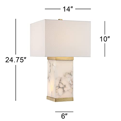 Possini Euro Design Mindy Modern Table Lamp 24 3/4" High With Nightlight White Gray Alabaster Gold Metal Rectangular Shade For Bedroom Living Room House Home Bedside Nightstand Office Kids Family #TOP3