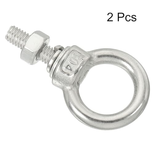 Image of uxcell M6*20 1 /4 inchx0.79 inch Stainless Steel Eye Bolts Threaded Screw Eyebolt Shoulder Ring with Nuts Washers for Lifting Hanging, 2 Set