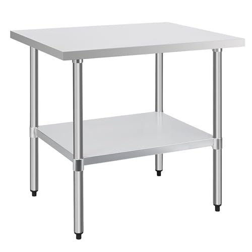 Image of COOLCHEF Stainless Steel Work Table 30 x 36 Inch, NSF Commercial Prep Table with Undershelf, Heavy Duty Food Prep Workstation