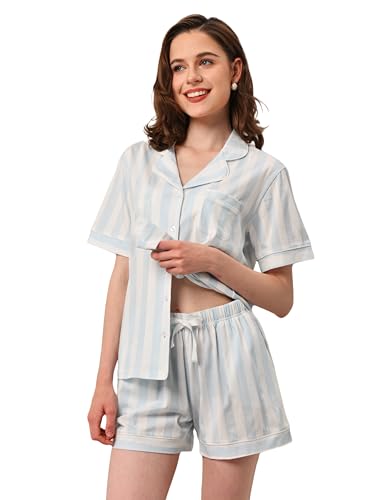 Image of NAP BOUND 100% Cotton Pajamas for Women Sets 2 Pieces Pjs Button short sleeves with Pockets Soft Sleepwear Loungewear XS-XXL