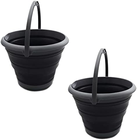 SAMMART Set Of 2 Collapsible 5L Plastic Buckets - Foldable Round Tub For Camping, Fishing & Outdoor Use (Bright Blue + Pink)