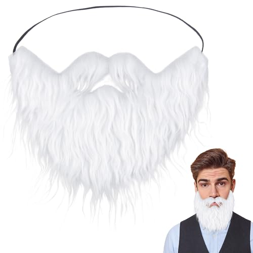Yan Dream White Fake Beard with Mustache Big Full Grey Costume Facial Hair for Men Cosplay Accessory
