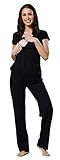 HAPPY MAMA. Damen Umstandspyjama Stillfunktion Stillschlafanzug kurz Ärmel. 201p (Schwarz, EU 42, XL)