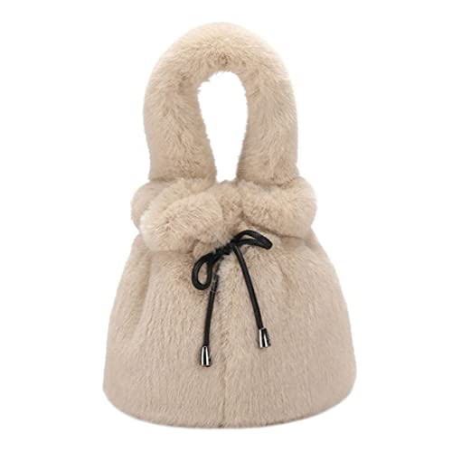 Cartable en peluche beige et sac à bandoulière en fausse fourrure pour femme