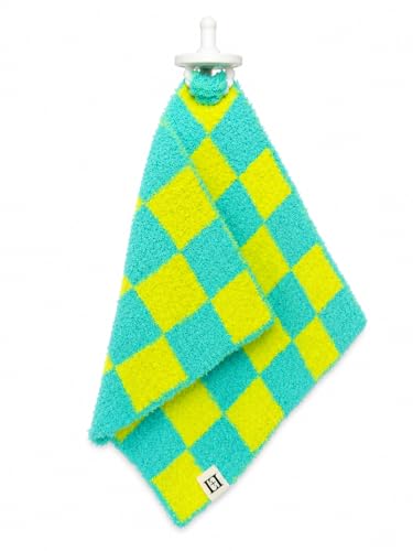 Image of USA Checkered Baby Lovey Security Blanket with Pacifier Holder - DreamSoft Reversible Plush Mini Comfort Blanket for Newborns, Babies & Toddlers (Teal /Green)