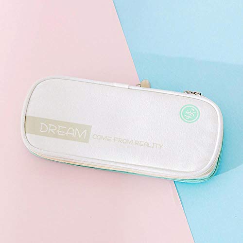 Macaron - Astuccio in colorata Kawaii elasticizzato doppio strato grande capacità per bambini cancelleria per la scuola colore tela verde