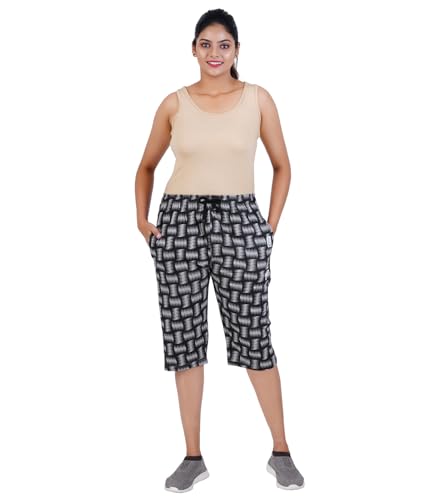 Image of FEEL TRACK Women Cotton Regular Fit Printed Capri (Pack of 1)