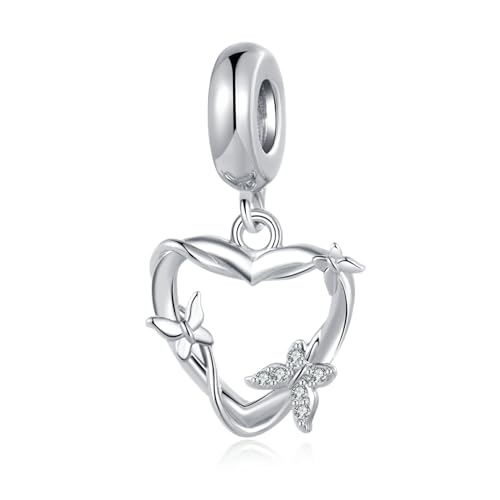 NARTGO Dangle Heart Butterfly Charm Compatible with Pandora Charms Bracelets