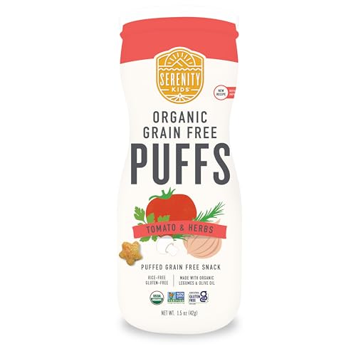 Image of Serenity Kids Tomato & Herbs - USDA Certified Organic, Grain Free & Non-GMO Veggie Puffs - Easy-Dissolve Texture - 1.5 Oz, Pack of 6