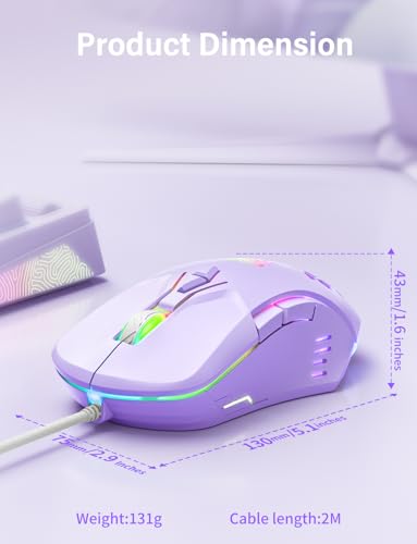 Ratón USB con cable ergonómico y óptico para PC y portátil con 4 DPI ajustables 7