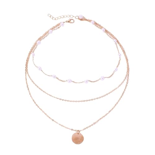 Collier en perles délicates plaqué orné de 16 anneaux pour femme