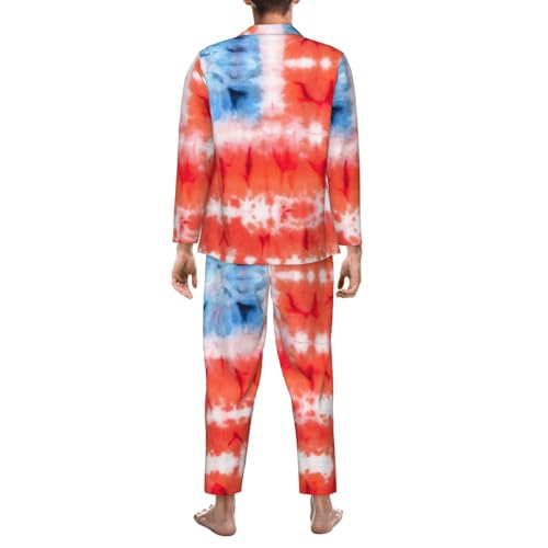 Tie Dyed Of America Flag Mens Pajamas Set Button Down Sleepwear Set Long Sleeve Loungewear With Pockets2