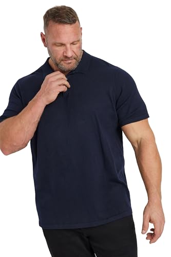 BadRhino Big & Tall Blue Knitted Short Sleeve Polo Shirt - Men's - Plus Size Curve
