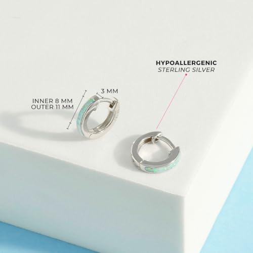 925 Sterling Silver Simulated Opal Inlay Huggie Hoop Earrings For Little Girls and Preteens 8mm - Glittering Simulated Opal Earrings For Young Girls - Cute Huggie Earrings For Kids4