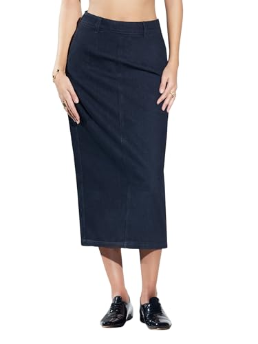 Image of Miss Chase Women's Regular High Rise Above Knee Stretchable Denim Skirt