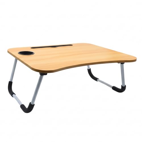 Weida | Mesa Plegable para Cama | Ideal para Libros, Desayuno | Portavasos | Portátil Ergonómico | Patas Plegables con Esponja Antideslizante | 60x40x27 cm (1, Madera)