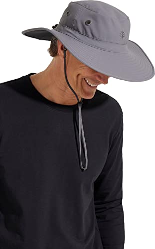 Coolibar Upf 50+ Men's Leo Shapeable Wide Brim Hat - Sun Protective (Small/Medium- Carbon/Black) #TOP17
