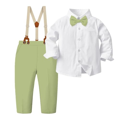 Image of SANGTREE Baby Suits for Boys Gentleman Wedding Outfits Long Sleeve Dress Shirt Suspender Pants Bowtie Boy Clothes Set, 1-6T