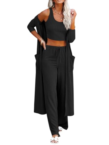 Image of Fessceruna Womens 3 Piece Lounge Pajamas Sets Cute Vacation Matching Set