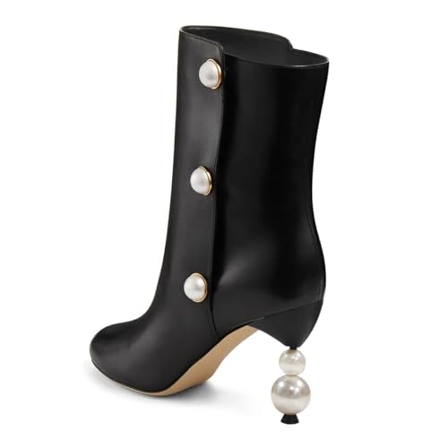 FSJ Women Unique Pearl Heel Ankle Boots Closed Toe 3.5" High Heeled Short Booties Party Sexy Dress Shoes Size 4-16 US4