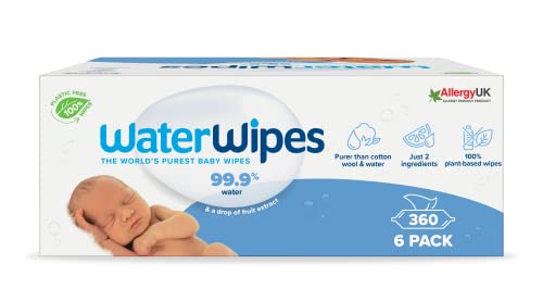 WaterWipes - Toallitas Originales biodegradables para bebés recién nacidos, formuladas con un 99,9 % de agua y sin perfume, ideales para pieles sensibles, 360 unidades 6 paquetes)