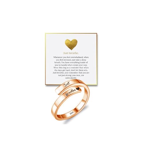 HUASAI Just Breathe Rings for Women Adjustable Heart Promise Statement Ring Hope Rings for women Jewelry Gifts Best Christmas Stocking Stuffers