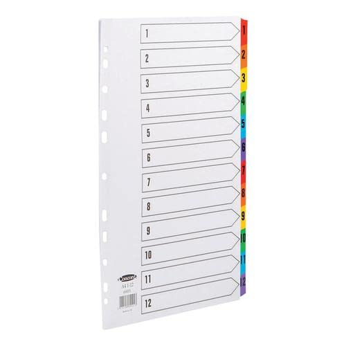 Concord Commercial Index 1-12 Multipunched Mylar-Reinforced Multicolour-Tabs 160gsm A4 White Ref 69001 + Free finchley Refill Pen (10)