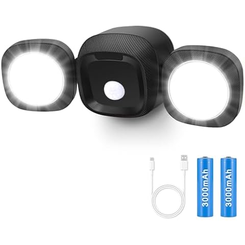 Battery-Operated Motion Sensor Light Outdoor: 6000mAh Rechargeable Battery Powered Motion Security Light, Wireless LED Flood Light Waterproof Outside Lights for Garage Patio Shed Garden, Black-1Pack Cover