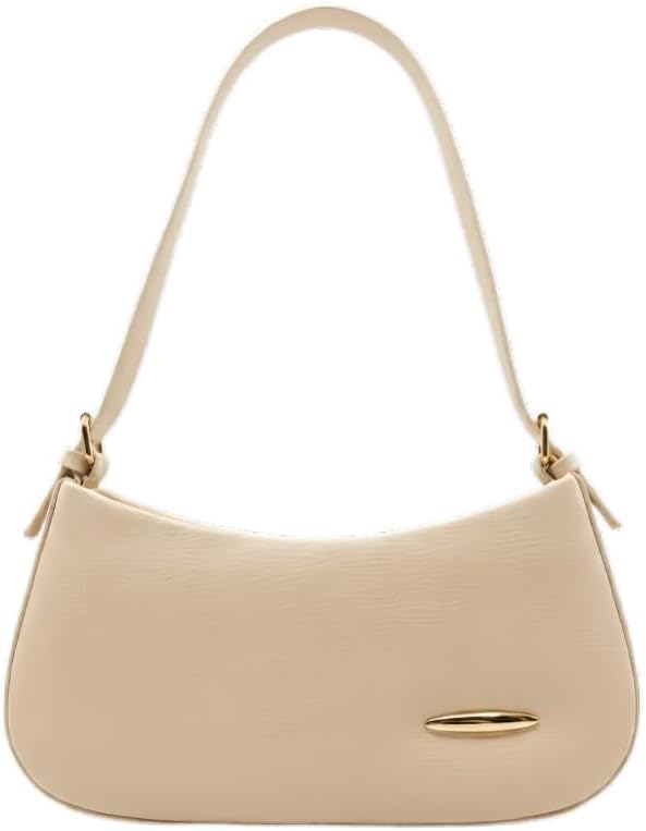 Momai Impex Beige Shoulder Bag, Textured Leather, Gold Hardware, Slim Strap, Minimalist Design Women Sling Bag Casual Half Moon Unique Design Trendy Stylish Sider Bag for Girls & Women | Shoulder Bag