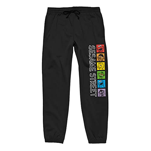 Sesame Street Rainbow Character Grid Adult Unisex Black Graphic Sweatpants