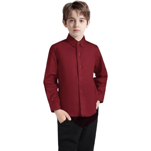 Image of Boys' Button Down Dress Shirts Kids Long Sleeve Solid Collared Uniform Shirt for Toddler Boy (Size 2T-20)