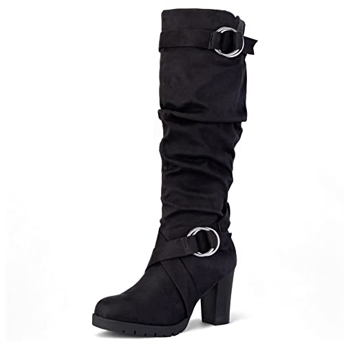 mysoft Women's Knee High Boots Fashion Chunky Block Heel Warm Winter Boots with Side Zippers