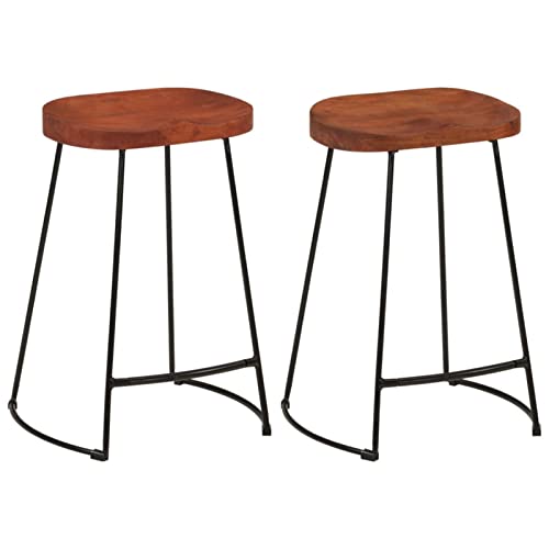 Iiaky Taburetes de Bar Gavin 2 uds Madera Mango Maciza 45x40x63 cm Mueble Bar Salon Barstools Silla Alta Cocina
