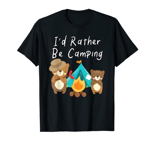 I'd Rather Be Camping Cute Family Bear Camper Gift Maglietta